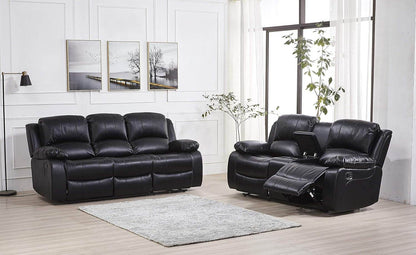 2PC Bonded Leather Recliner Set, Sofa, Loveseat, 8018, Black - Loft&Timber