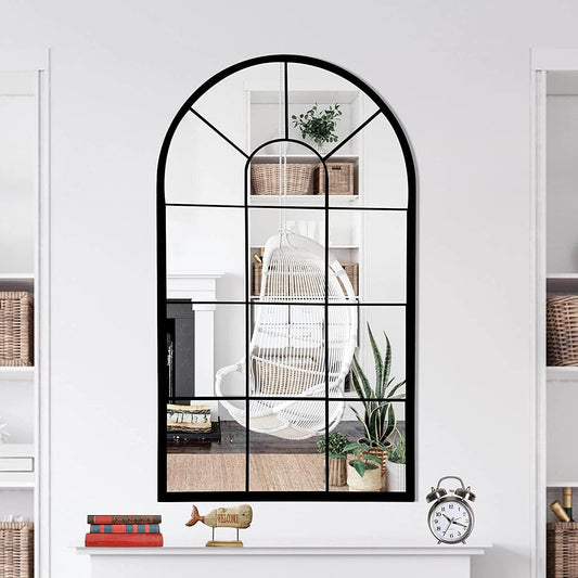 Wall Mirror Window Decorative Mirrors Arched Farmhouse for Living Room Bedroom Entryway Bathroom Vanity (Black,41.3”X 24” X1”) - Loft&Timber