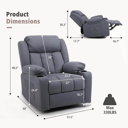 Rocker Swivel Recliner Chair, Overstuffed Large Manual Recliner (Technical Grey) - Loft&Timber