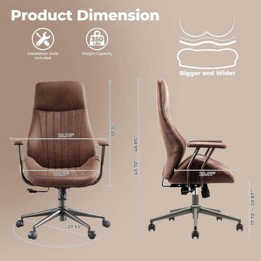 Ergonomic Office Chair,Modern Computer Desk Chair,High Back Suede Fabric Desk Chair with Lumbar Support for Executive or Home Office (Dark Coffee)-1