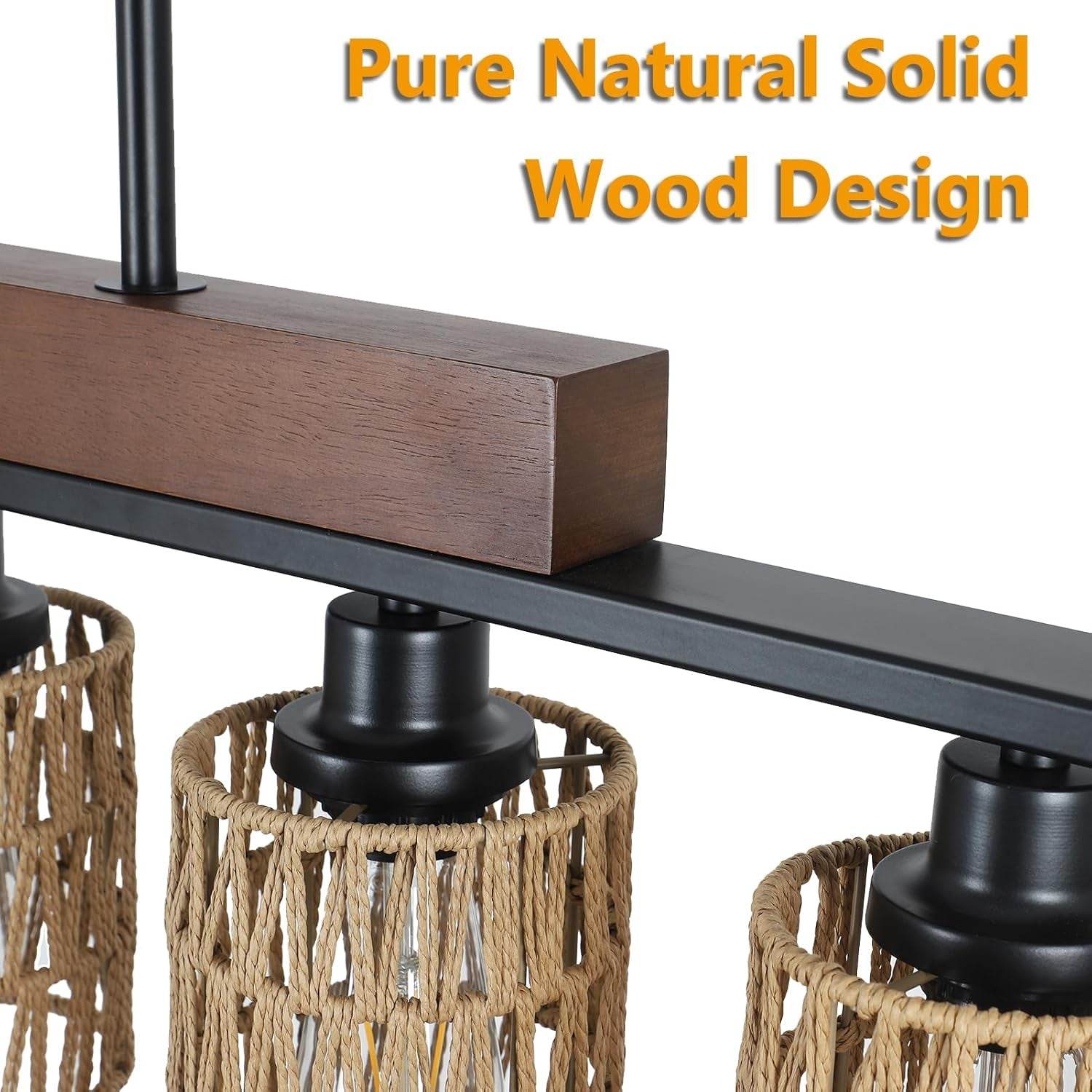 Boho Rattan Farmhouse Chandeliers, Rustic Wood and black - Loft&Timber