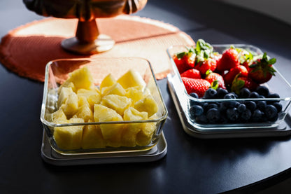 Glass Food Storage Containers - 8 Piece 6.55 Cup (4 Containers + 4 Lids) Rectangular Set - Loft&Timber