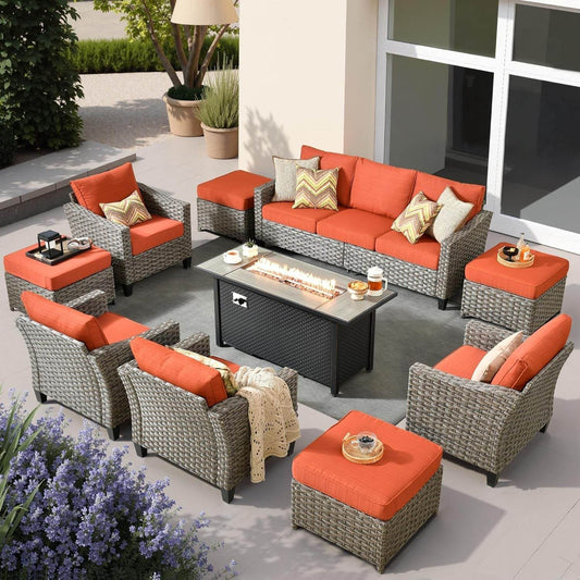 10 Piece Outdoor Patio Furniture Set with Fire Pit - Loft&Timber