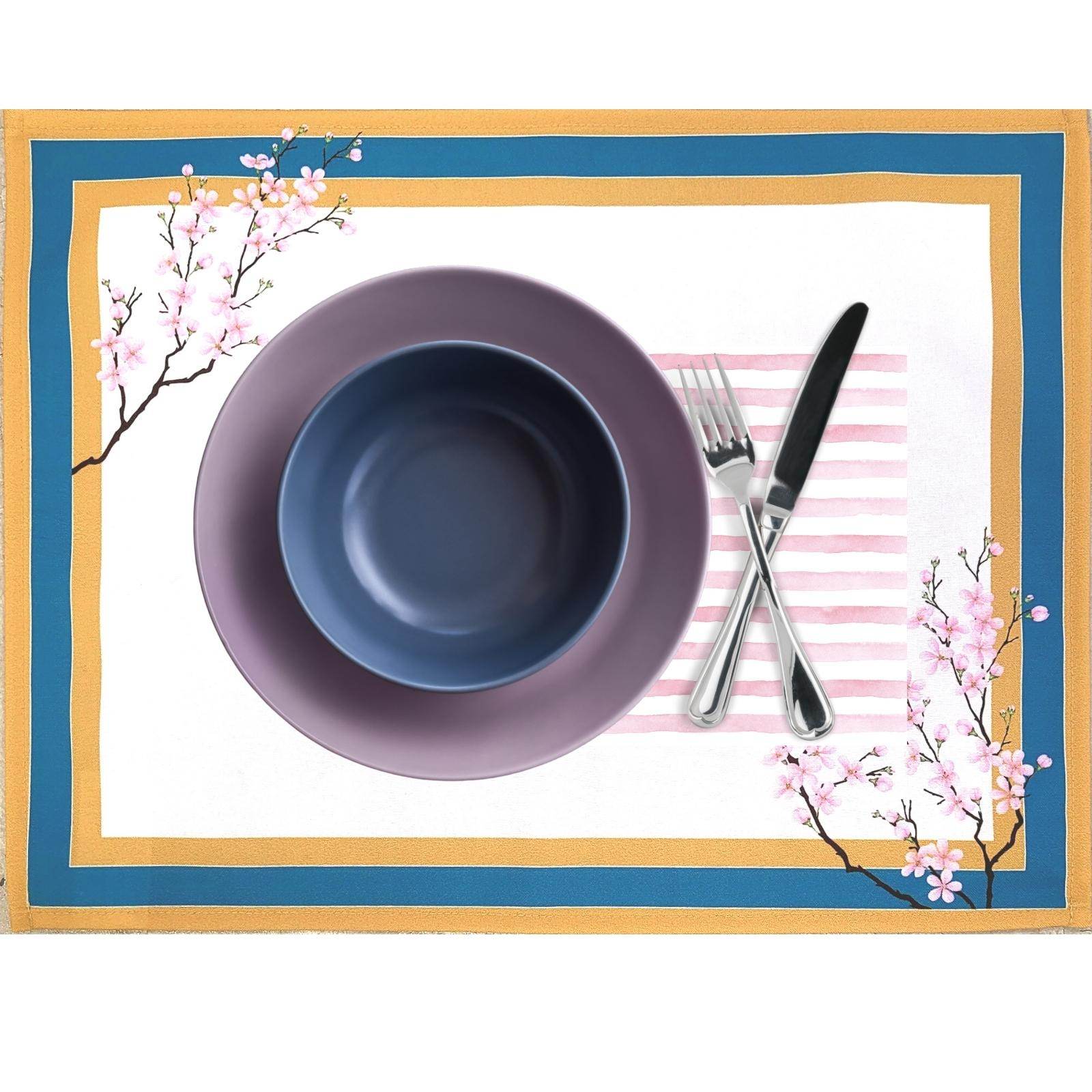 Set of 4 Waterproof Rectangular Placemats Ring Oriental Cherry 17X13 - Loft&Timber