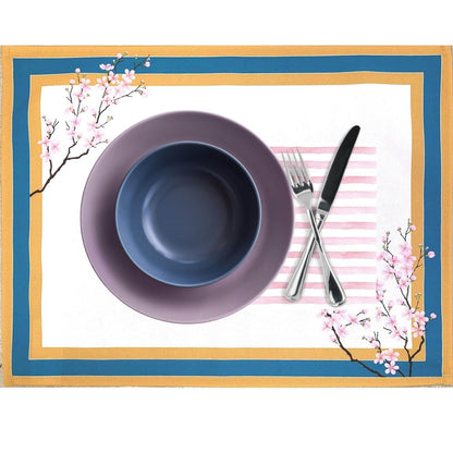 Set of 4 Waterproof Rectangular Placemats Ring Oriental Cherry 17X13 - Loft&Timber