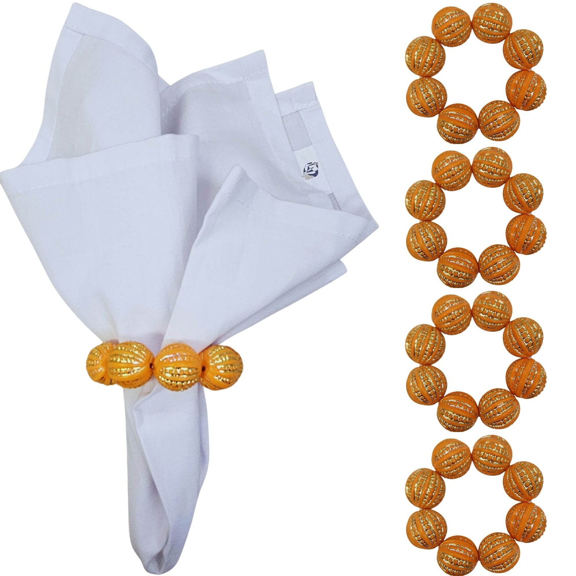 Maison Charlô | Set 4 Orange Shine Beaded Napkin Rings | Rustic Napkin Ring | Handmade - Loft&Timber