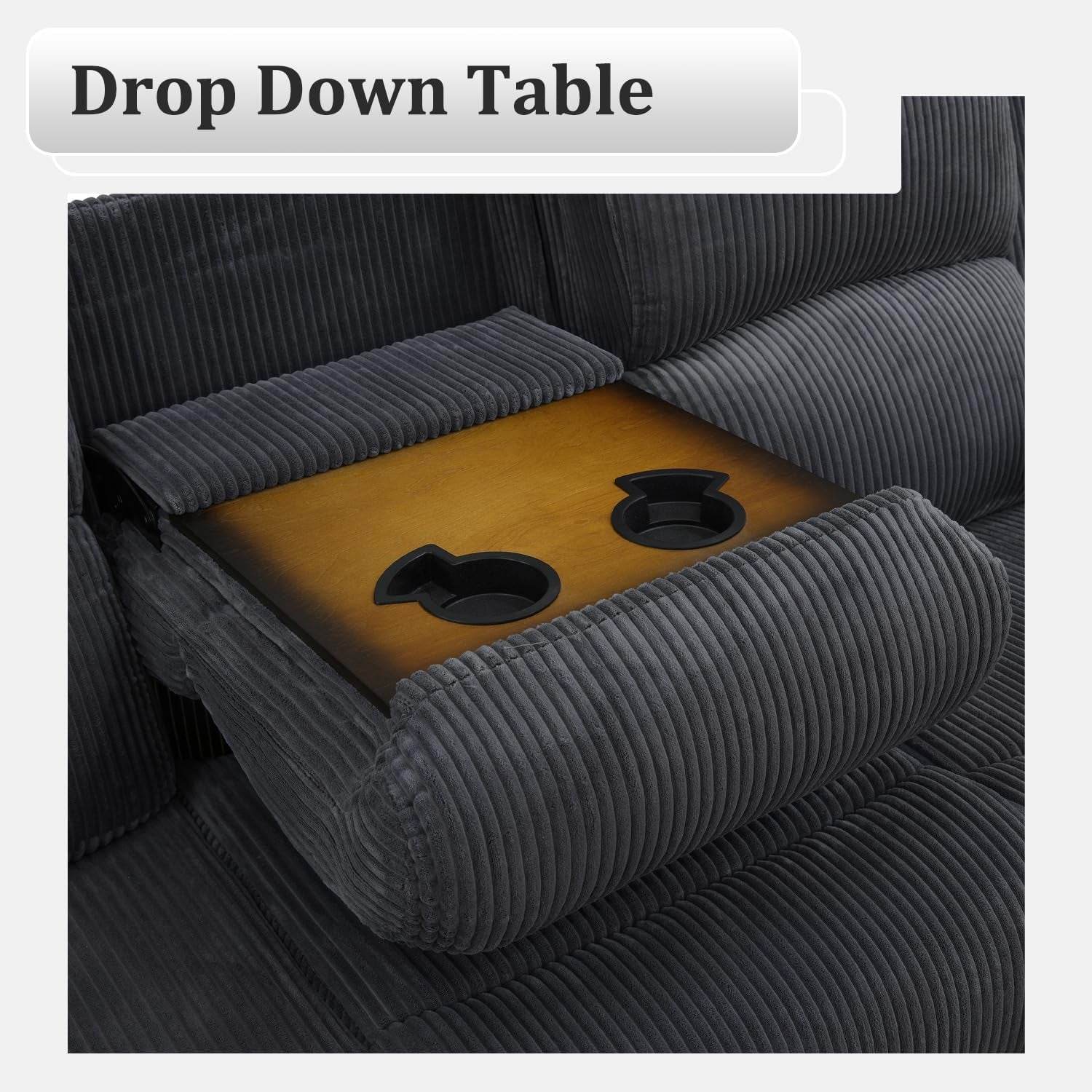 Recliner Sofa Set Living Room Furniture, Flannel Fabric Reclining Sofa Set, Recliner Couch Set with Cup Holders and Storage Console, Dark Grey - Loft&Timber