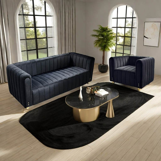 2-Piece Black Velvet Sofa Set With Golden Metal Legs - Loft&Timber