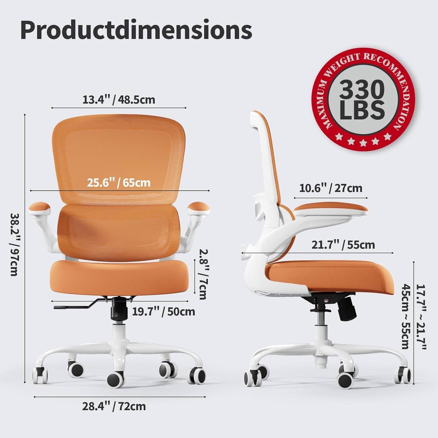 Office Chair with Adjustable Lumbar Support in (Orange) - Loft&Timber
