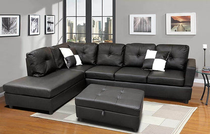 Sectional Sofa, L-Shape Faux Leather Sectional Sofa Couch Set with Chaise, Ottoman, 2 Toss Pillows.（Black） - Loft&Timber