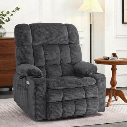 Dark Grey Wide Power Lift Recliner Massage, Heat, USB - Loft&Timber