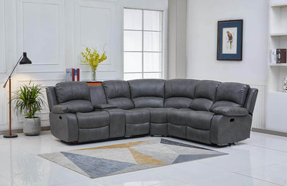Bonded Leather Sectional Sofa 3 Recliners, Gray - Loft&Timber