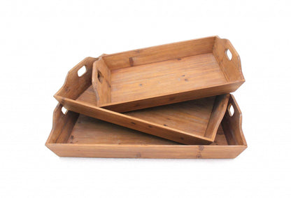 Set of Three Brown Wood Serving Tray - Loft&Timber