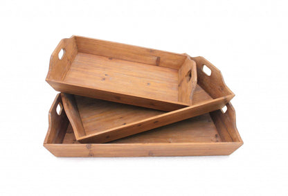 Set of Three Brown Wood Serving Tray - Loft&Timber
