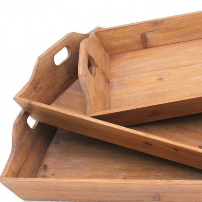 Set of Three Brown Wood Serving Tray - Loft&Timber