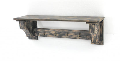 30" Black Distressed Wood Four Hook Wall Mounted Hanging Coat Rack-2