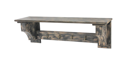 30" Black Distressed Wood Four Hook Wall Mounted Hanging Coat Rack-1