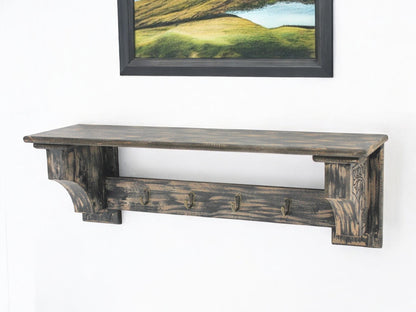 30" Black Distressed Wood Four Hook Wall Mounted Hanging Coat Rack-0