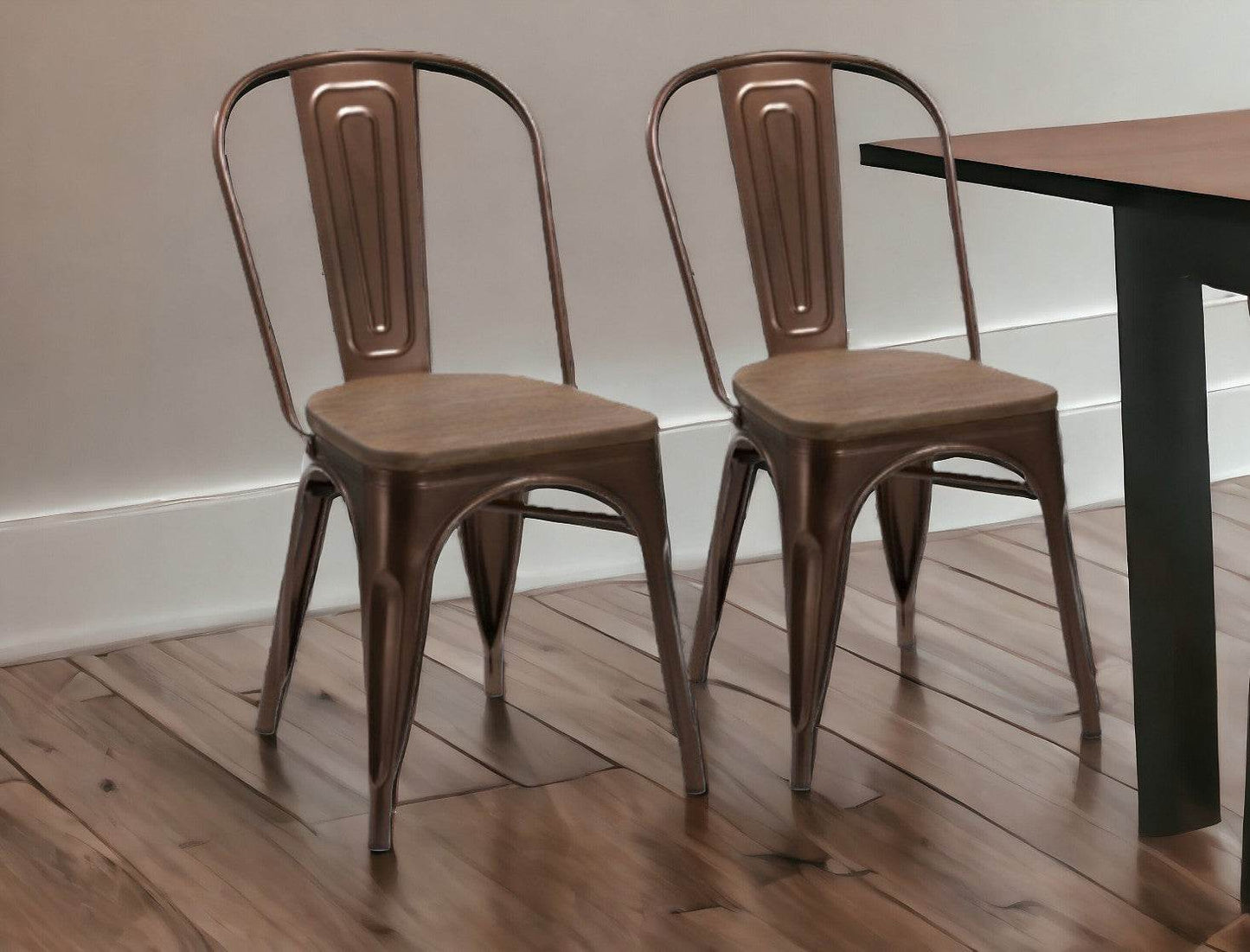 Set of Four Brown Upholstered Slat Back Dining Side Chairs - Loft&Timber