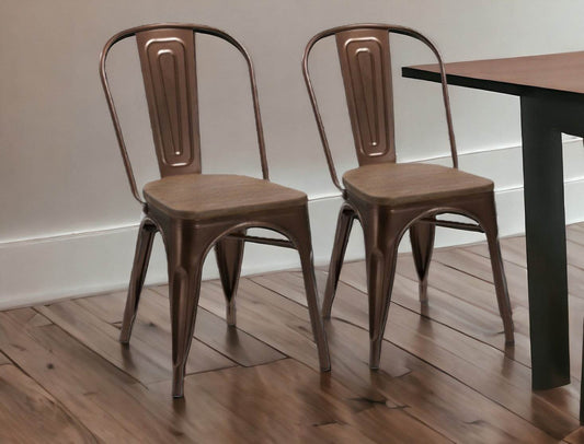 Set of Four Brown Upholstered Slat Back Dining Side Chairs - Loft&Timber