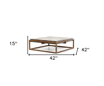 42" Dark Gray and Rust Concrete And Iron Square Abstract Coffee Table - Loft&Timber
