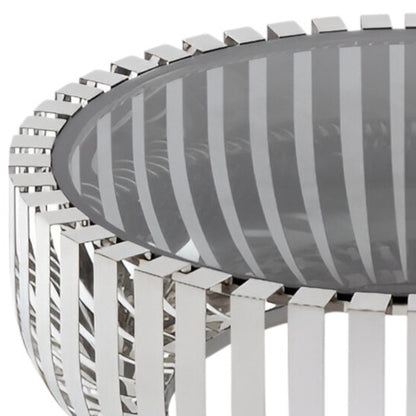 39" Clear and Silver Glass And Stainless Steel Round Abstract Coffee Table - Loft&Timber