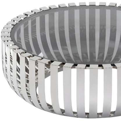 39" Clear and Silver Glass And Stainless Steel Round Abstract Coffee Table - Loft&Timber