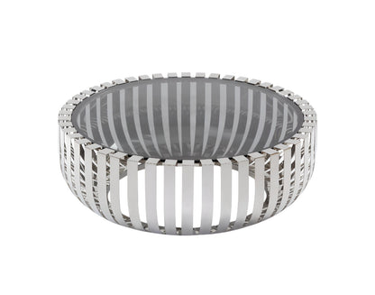 39" Clear and Silver Glass And Stainless Steel Round Abstract Coffee Table - Loft&Timber