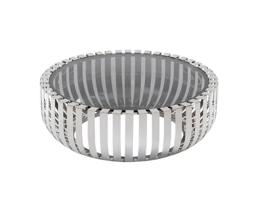 39" Clear and Silver Glass And Stainless Steel Round Abstract Coffee Table - Loft&Timber