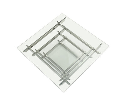 39" Clear and Silver Glass And Stainless Steel Square Sled Coffee Table With Shelf - Loft&Timber