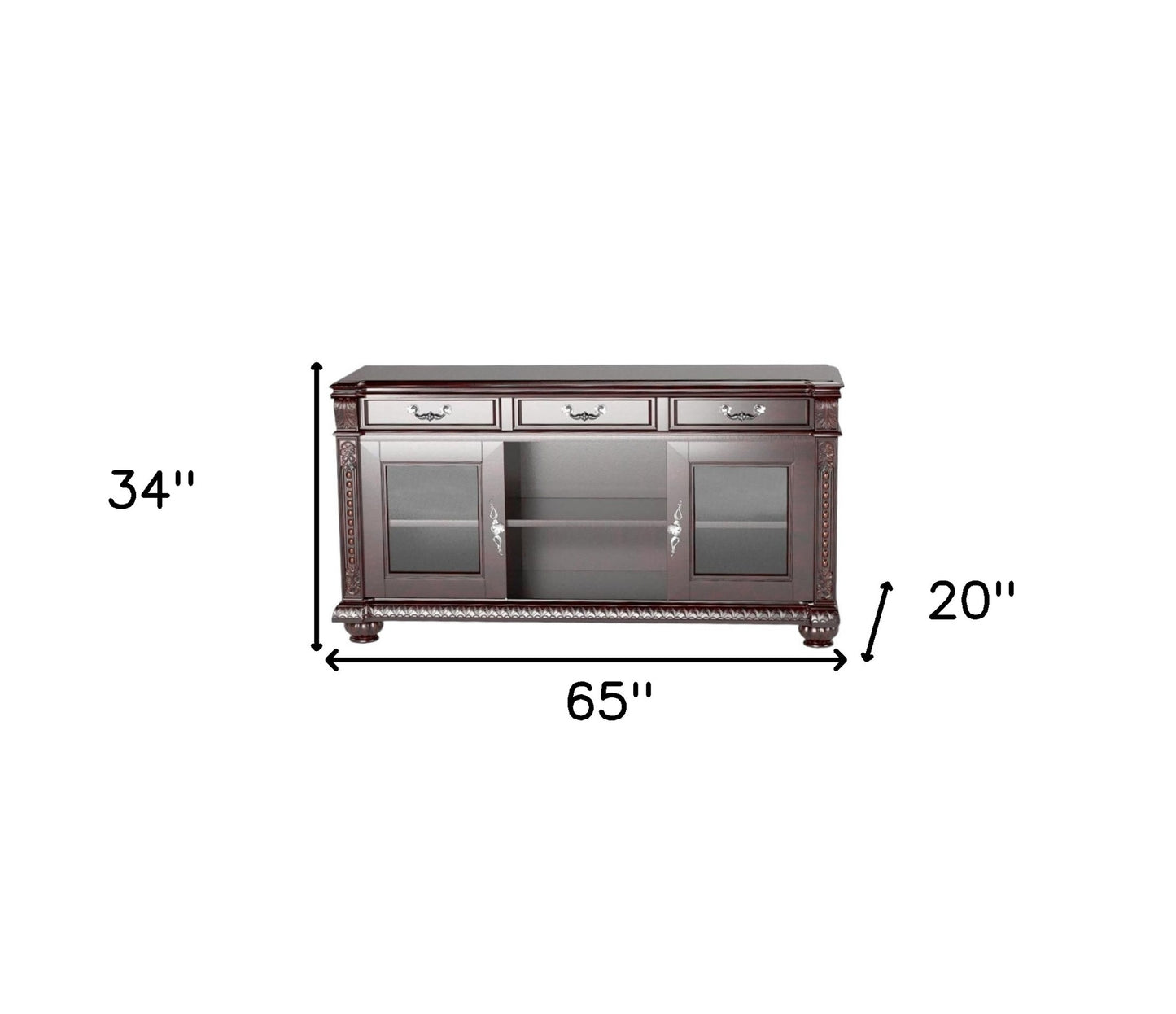 65" Dark Brown Solid Wood Enclosed and Open Storage TV Stand-3