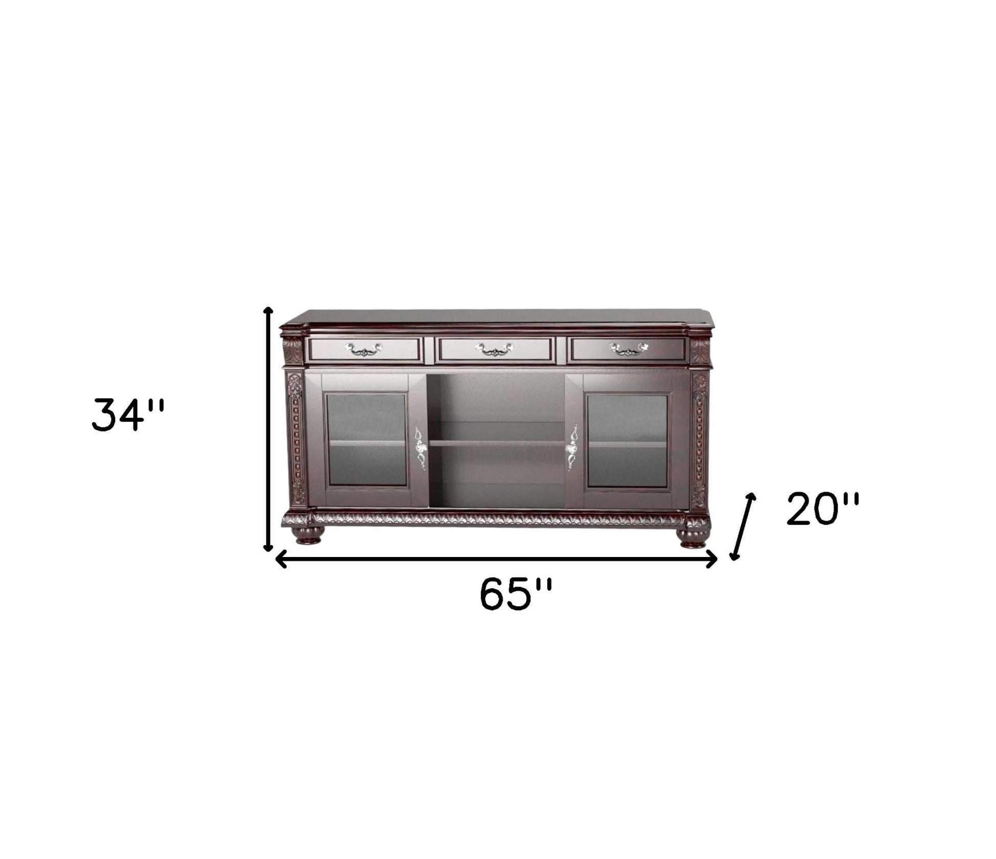 65" Dark Brown Solid Wood Enclosed and Open Storage TV Stand-3