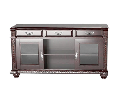 65" Dark Brown Solid Wood Enclosed and Open Storage TV Stand-1