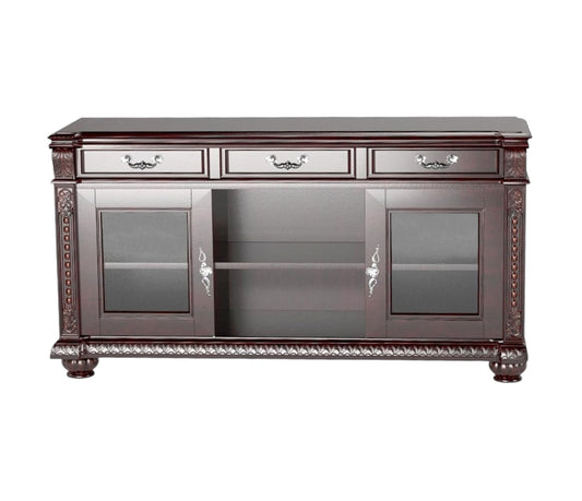 65" Dark Brown Solid Wood Enclosed and Open Storage TV Stand-1