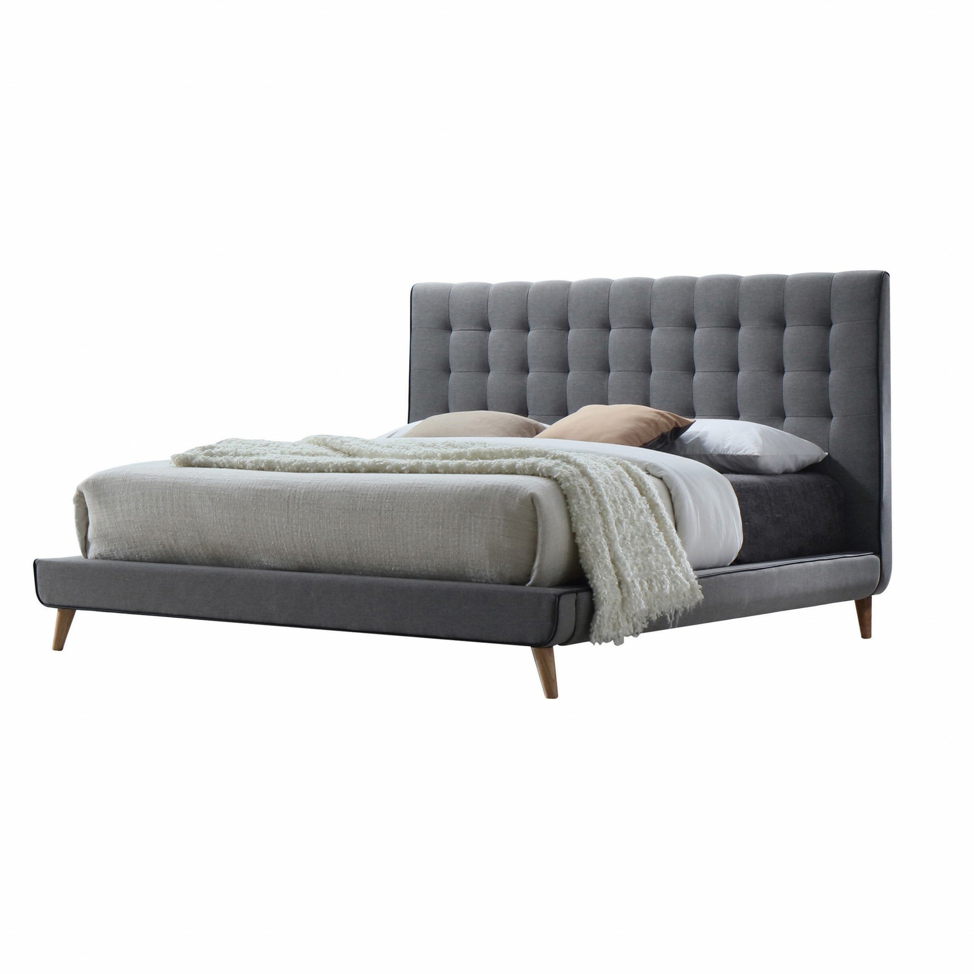Light Gray Queen Tufted Upholstered Linen Bed Frame-2