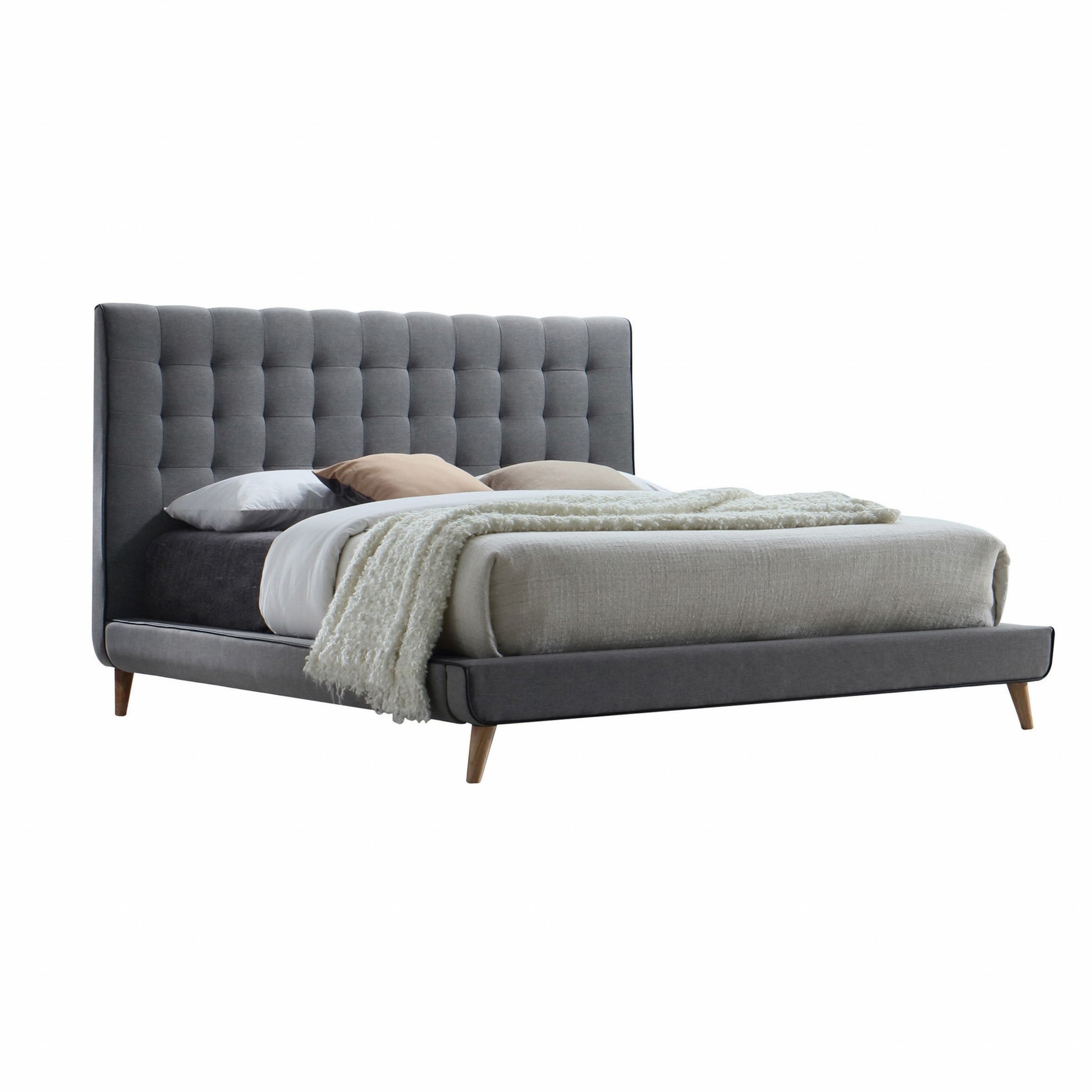 Light Gray Queen Tufted Upholstered Linen Bed Frame-0