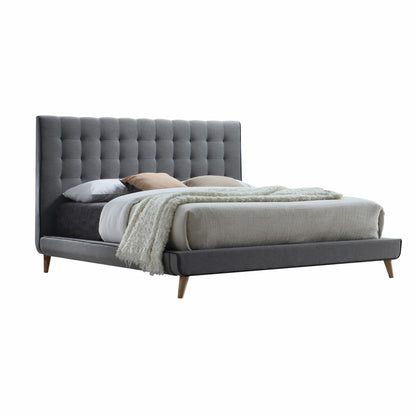 Light Gray Queen Tufted Upholstered Linen Bed Frame-0