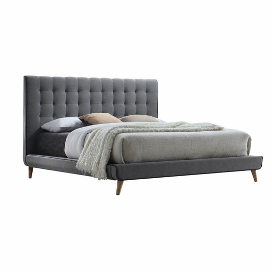 Light Gray Queen Tufted Upholstered Linen Bed Frame-0