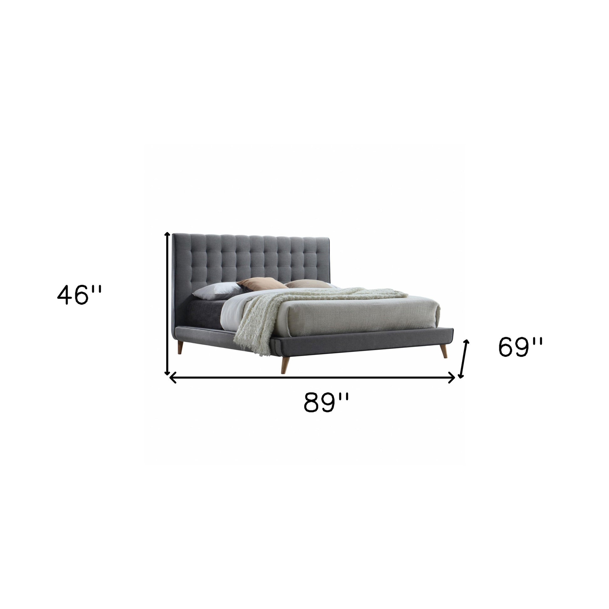 Light Gray Queen Tufted Upholstered Linen Bed Frame-5