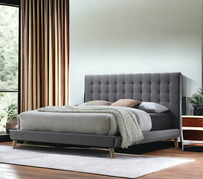 Light Gray Queen Tufted Upholstered Linen Bed Frame-1
