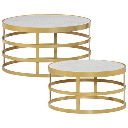 vidaXL 2 Piece Coffee Table Set Marble Brass and White - Loft&Timber