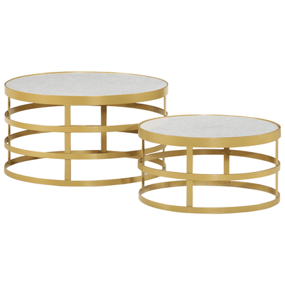 vidaXL 2 Piece Coffee Table Set Marble Brass and White - Loft&Timber
