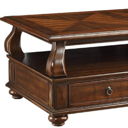 50" Dark Brown Solid Wood Coffee Table With Two Drawers And Shelf - Loft&Timber