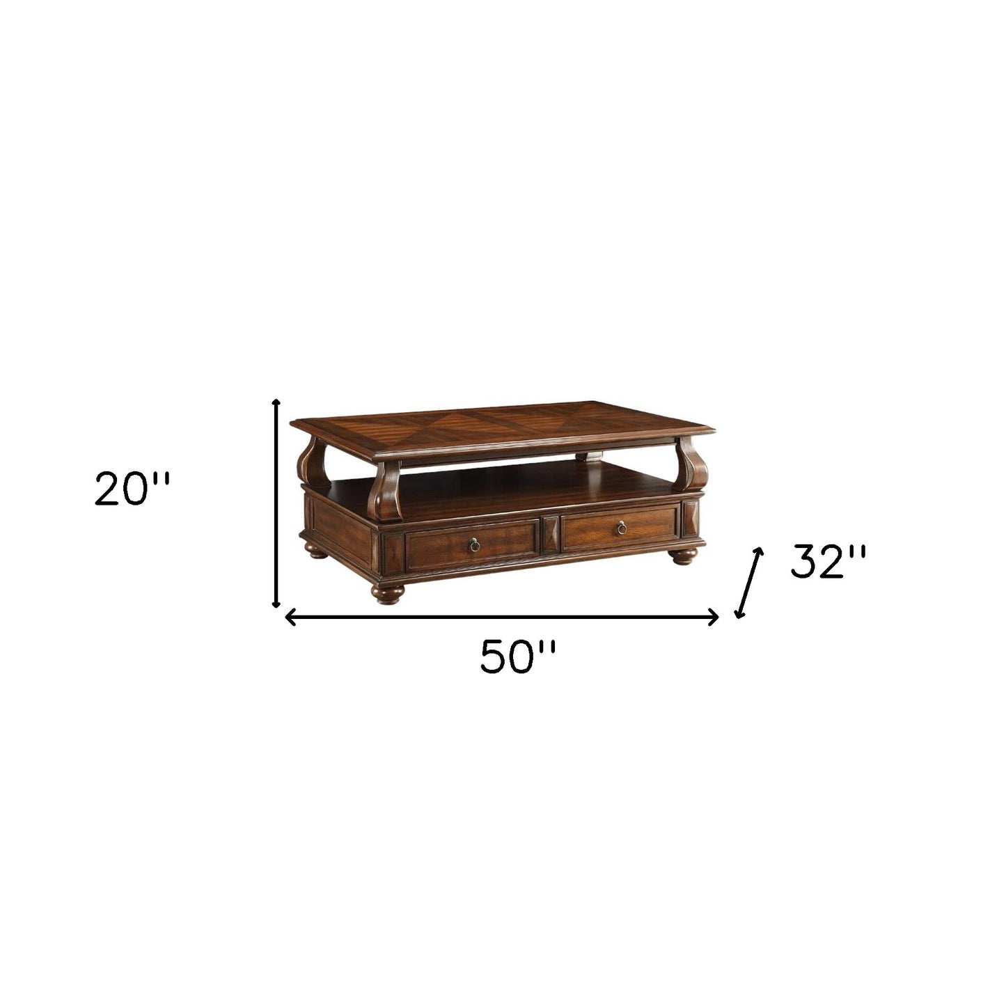 50" Dark Brown Solid Wood Coffee Table With Two Drawers And Shelf - Loft&Timber
