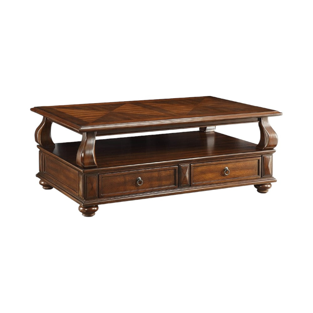 50" Dark Brown Solid Wood Coffee Table With Two Drawers And Shelf - Loft&Timber