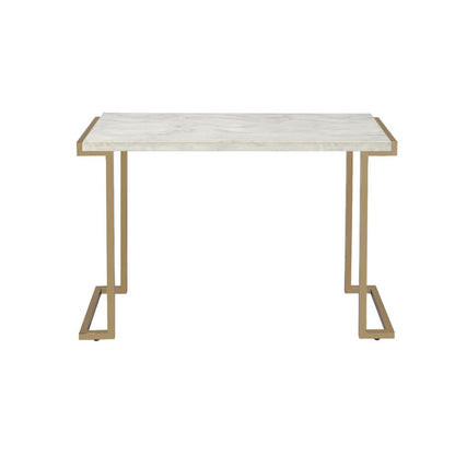44" White and Gold Faux Marble And Iron Sled Coffee Table - Loft&Timber