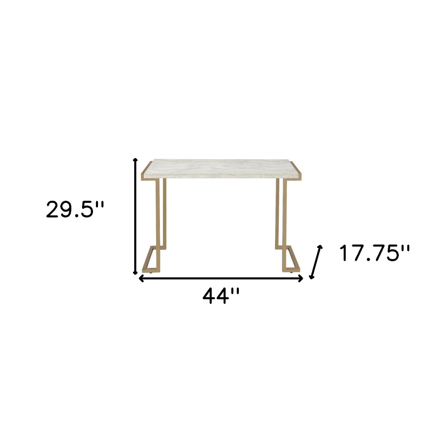 44" White and Gold Faux Marble And Iron Sled Coffee Table - Loft&Timber