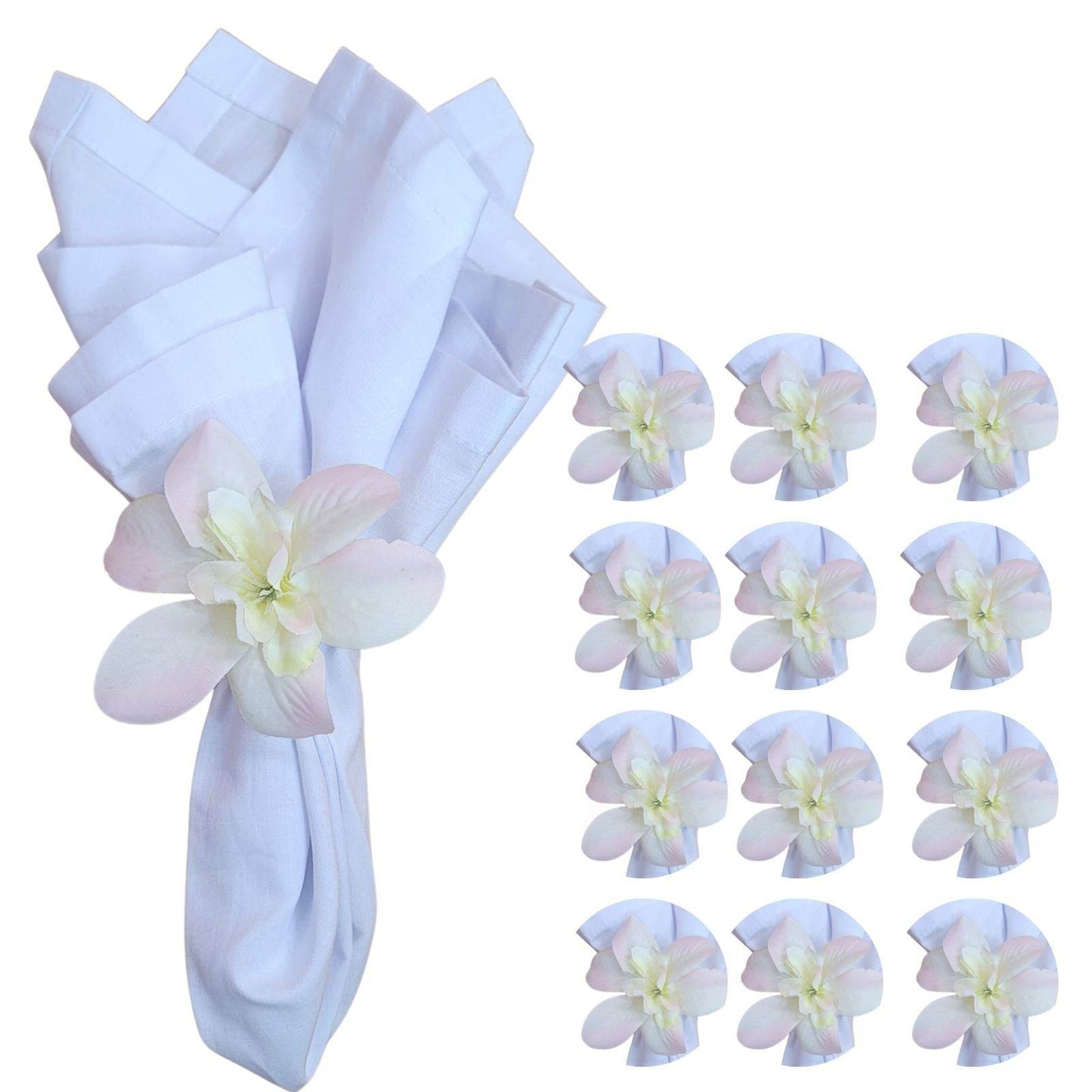 Sets 6 or 12 Mini Orchid Off White Mixed Rose Flower Napkin Rings - Loft&Timber
