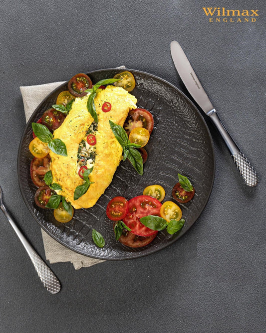 Black Porcelain Slate look Round Plate / Platter With Crocodile Skin Texture 13" inch | 33 Cm - Loft&Timber