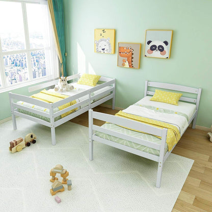 Bunk Bed Twin over Twin, Solid Wood Detachable Bed Frame with High Guardrails & Integrated Ladder, Wooden Slatted Bunk Bed for Kids & Teens, No Box Spring Needed, White - Loft&Timber